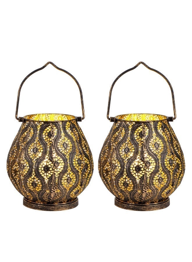 أولودينيز  رمضان فوانيس مغربية معدنية بنقوش مفرغة – تعمل بالبطارية وبدون أسلاك، ديكور للمنزل ورمضان (طقم فوانيس 2 معًا) - Image 4